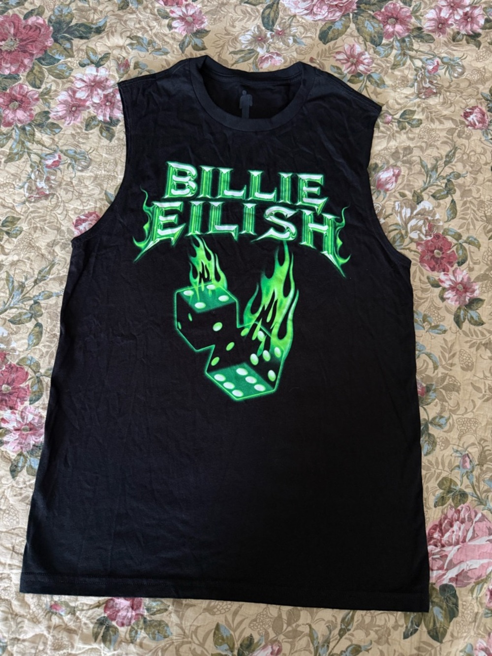 Billie Elish shirt with flaming dice size xs in black and neon green